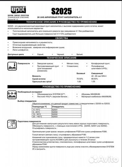 U-POL грунт HS наполнитель S2025 4:1