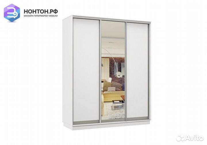 Шкаф-купе трёхдверный Процион с 1 зеркалом белый