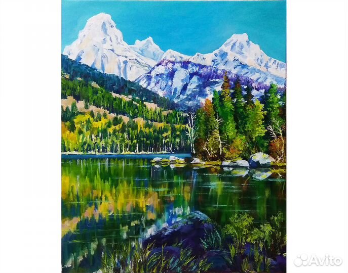 Картина маслом Алтай горный пейзаж на холсте 60х50