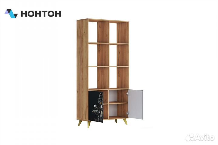 Стеллаж Фьюжн дуб крафт золотой / фотопечать biker