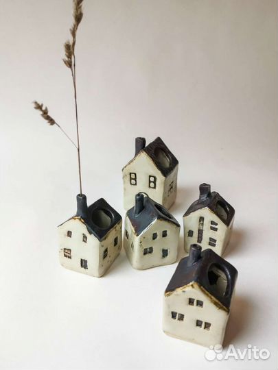 Керамические горшочки домики и подсвечники елочки
