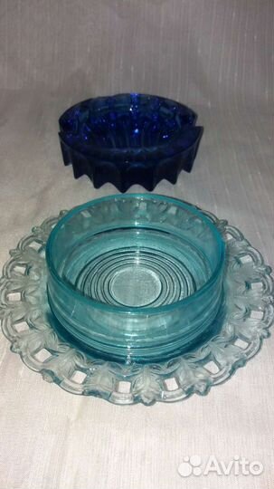 Масленка купоросное стекло винтаж СССР