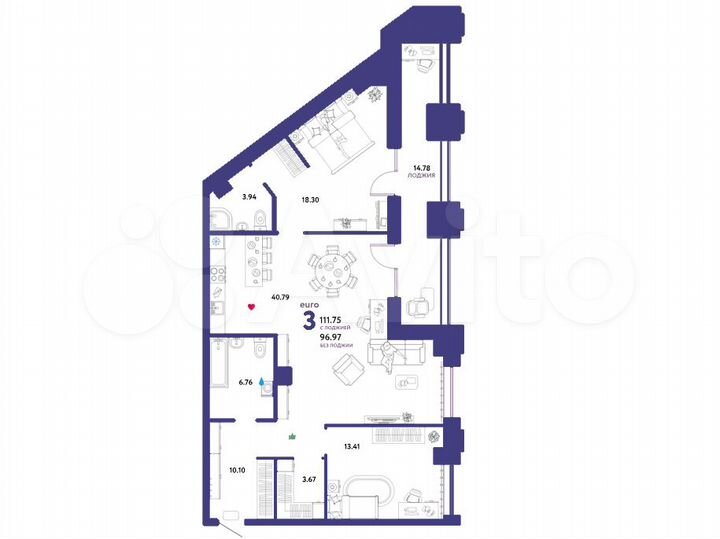 3-к. квартира, 111,8 м², 2/31 эт.