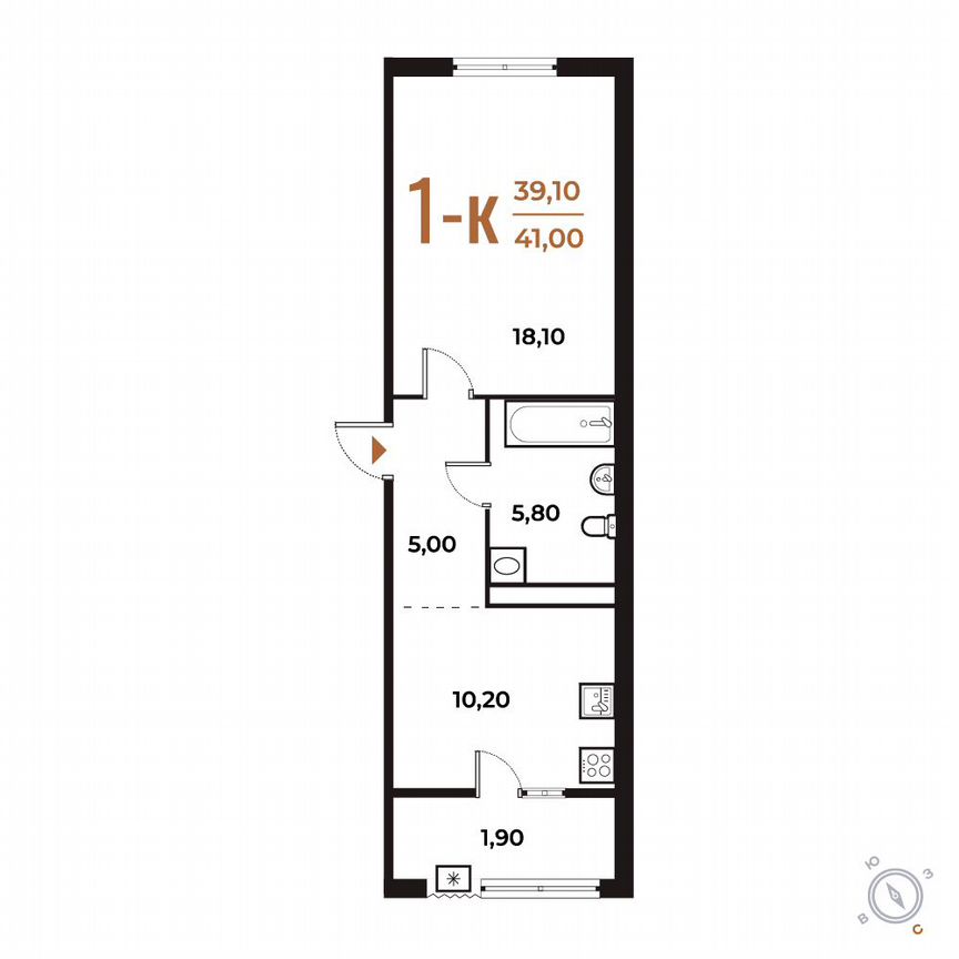 1-к. квартира, 41 м², 5/8 эт.