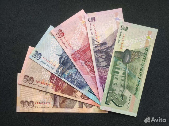 2 5 10 20 50 100 долларов Зимбабве набор новые UNC