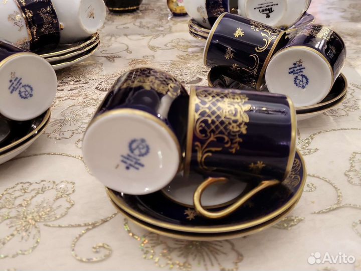 Чайный и кофейный набор. Кобальт. Райхенбах гдр