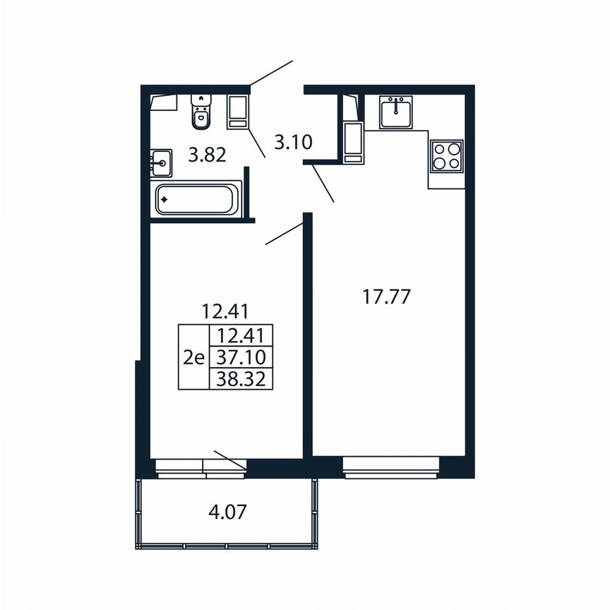 1-к. квартира, 41,2 м², 12/12 эт.