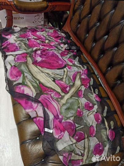 Палантин kenzo нежный натуральный шелк италия