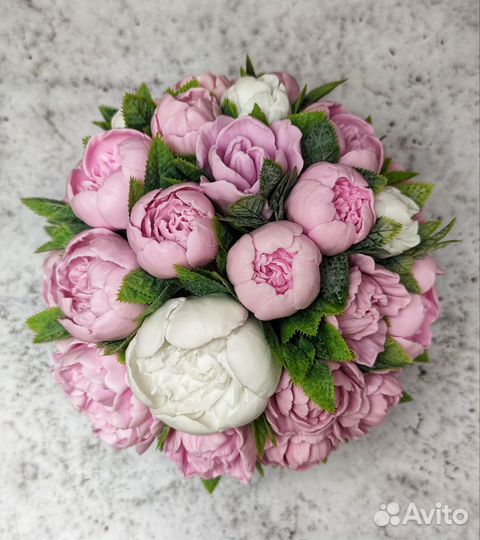Букет пионов из мыла