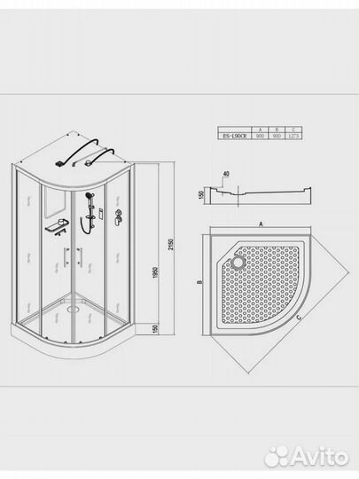 Кабина полукруглая с крышей и LED освещением esbano ES-L90CR. размер: 90 х 90 х 210