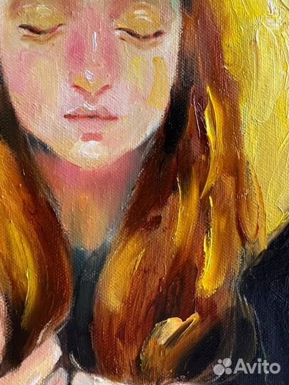 Картина маслом девушка ночь луна полнолуние холст