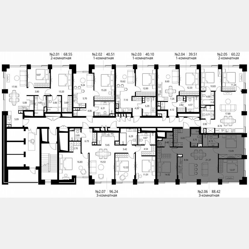 3-к. квартира, 88,4 м², 2/27 эт.
