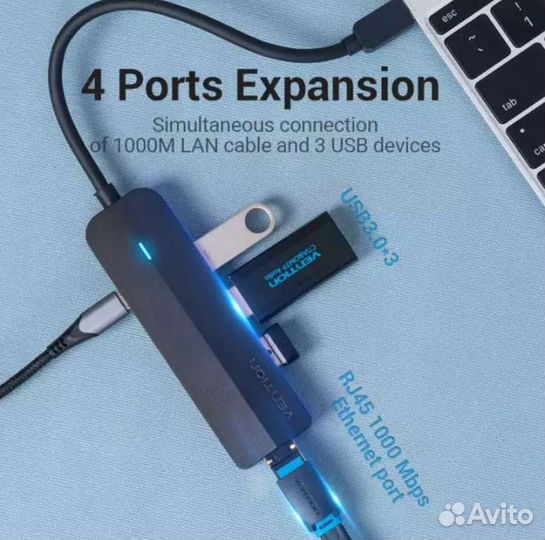 Интернет-адаптер vention USB Type C
