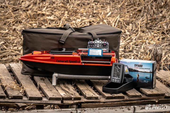 Прикормочный кораблик для рыбалки:эхолот,25А,сумки