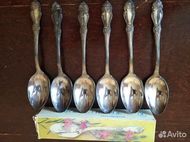 Посеребрённые ложки и вилки столовые Роза