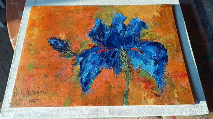 Картина маслом Ирис Цветок 30х21