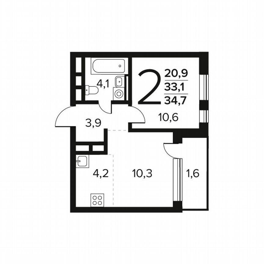 2-к. квартира, 34,7 м², 11/12 эт.