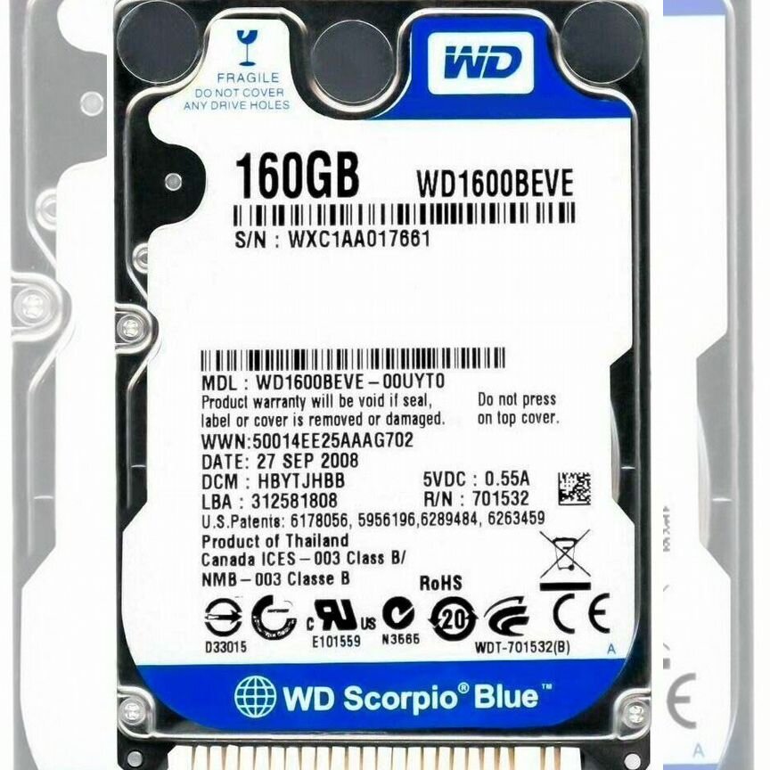 [WD1600BEVE] Жесткий Диск Western Digital 160gb Ide Wd1600beve