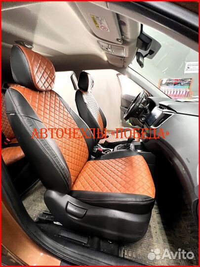 Чехлы Hyundai Creta 1 из экокожи чёрно-коричневые