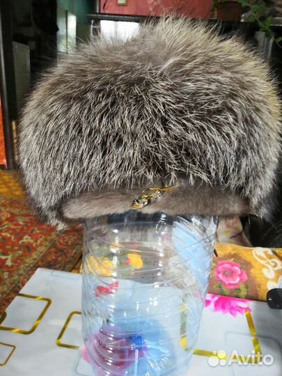 Берет из чернобурки ободок из голубой норки