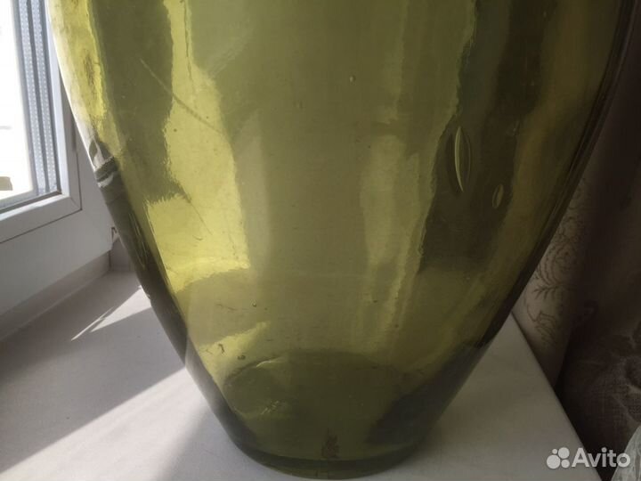 Огромная ваза банка зеленое стекло