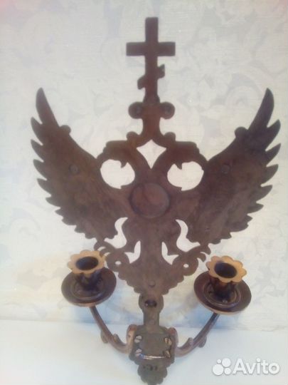 Подсвечник настенный с двухглавым орлом. винтаж
