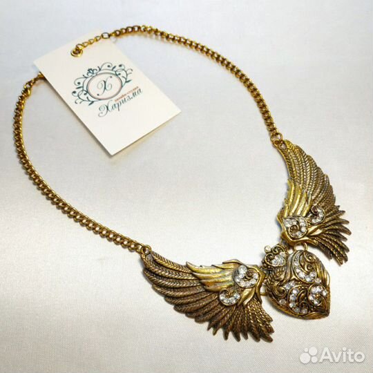 Бохо Колье Подвеска Сердце Бабочка Крылья камни