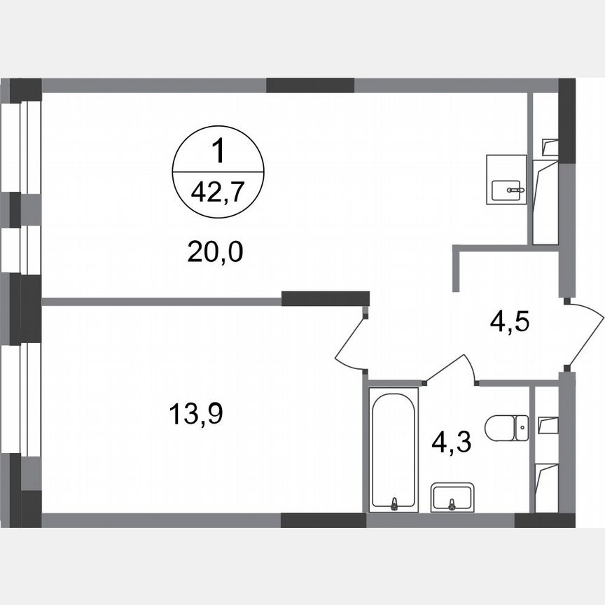 1-к. квартира, 42,7 м², 9/20 эт.