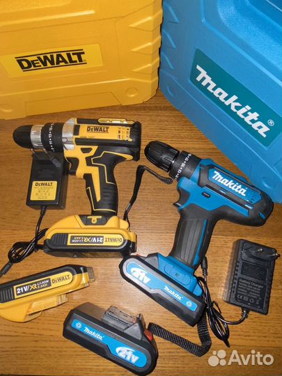 Аккумуляторные шуруповерты DeWalt 21V Makita 18V