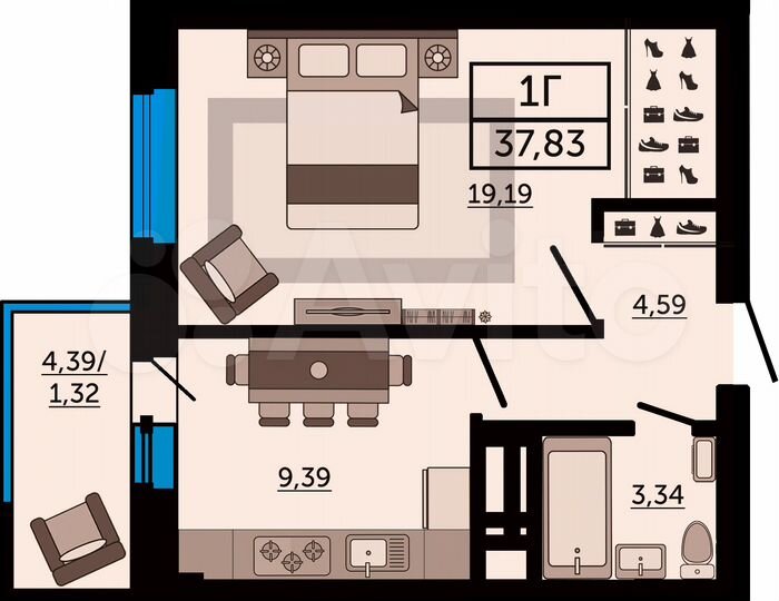 1-к. квартира, 37,8 м², 22/26 эт.