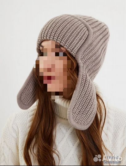 Шапка ушанка женская вязаная