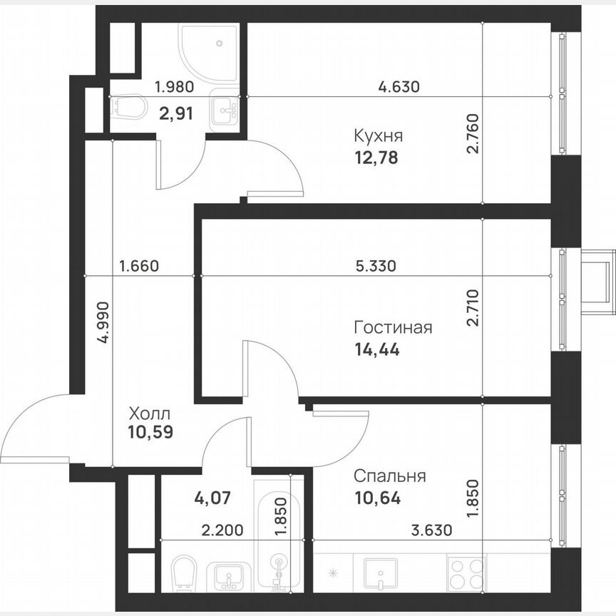 2-к. квартира, 55,4 м², 28/29 эт.