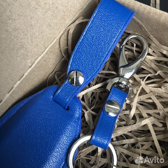 Чехол для ключа Mercedes синий кожаный