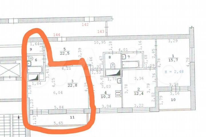 Комната 22,8 м² в 3-к., 22/26 эт.