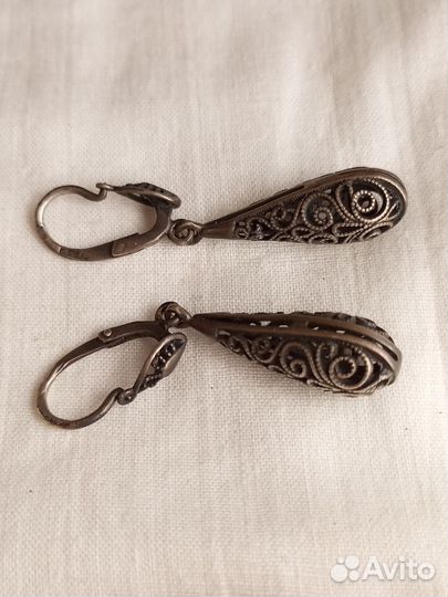 Серебрянные серьги СССР скань