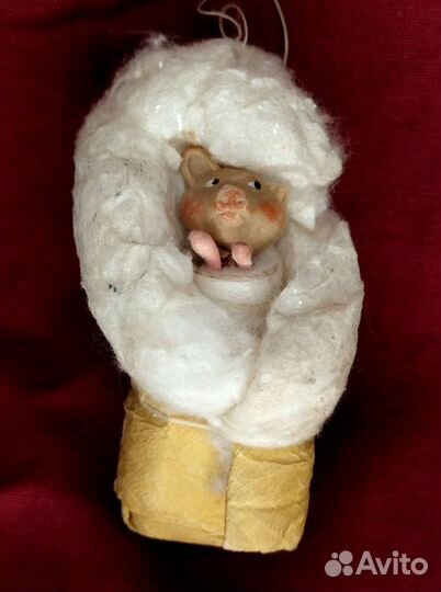 Ёлочные игрушки ватные укутыш, птичка СССР