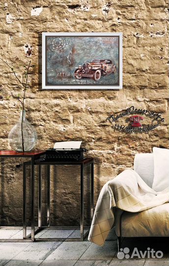 Картина панно декоративное А3 винтажное авто