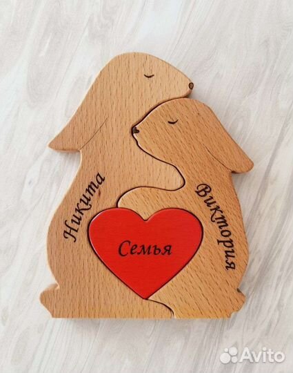 Семейный пазл, мишки из дерева, подарок