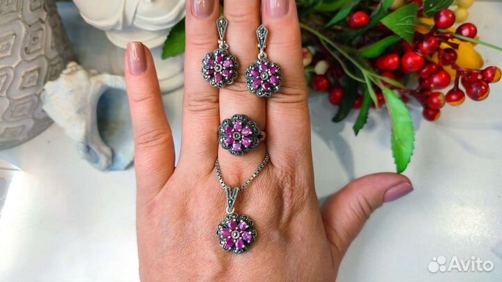 Винтаж комплект рубины 8,4ct, 18 р-р, 29 гр, 925