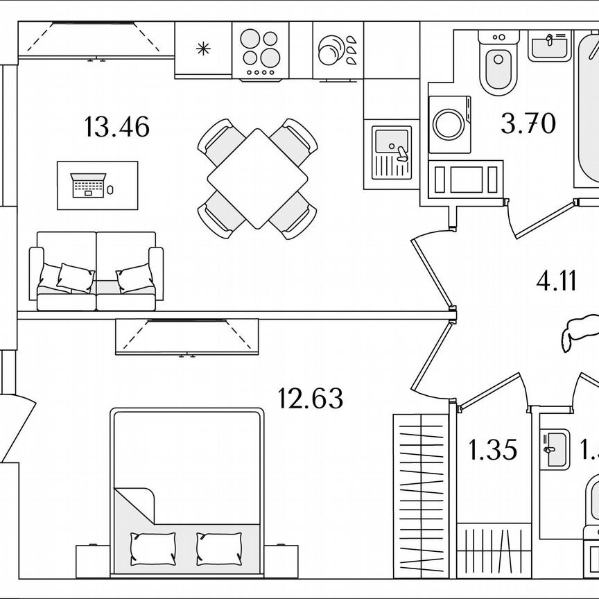 1-к. квартира, 38,3 м², 4/9 эт.