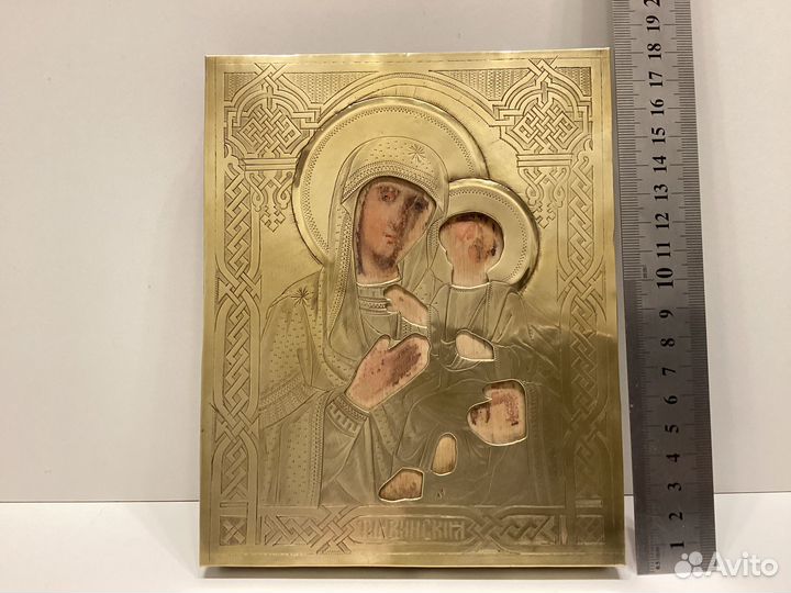 Старинная икона Штихель латунь