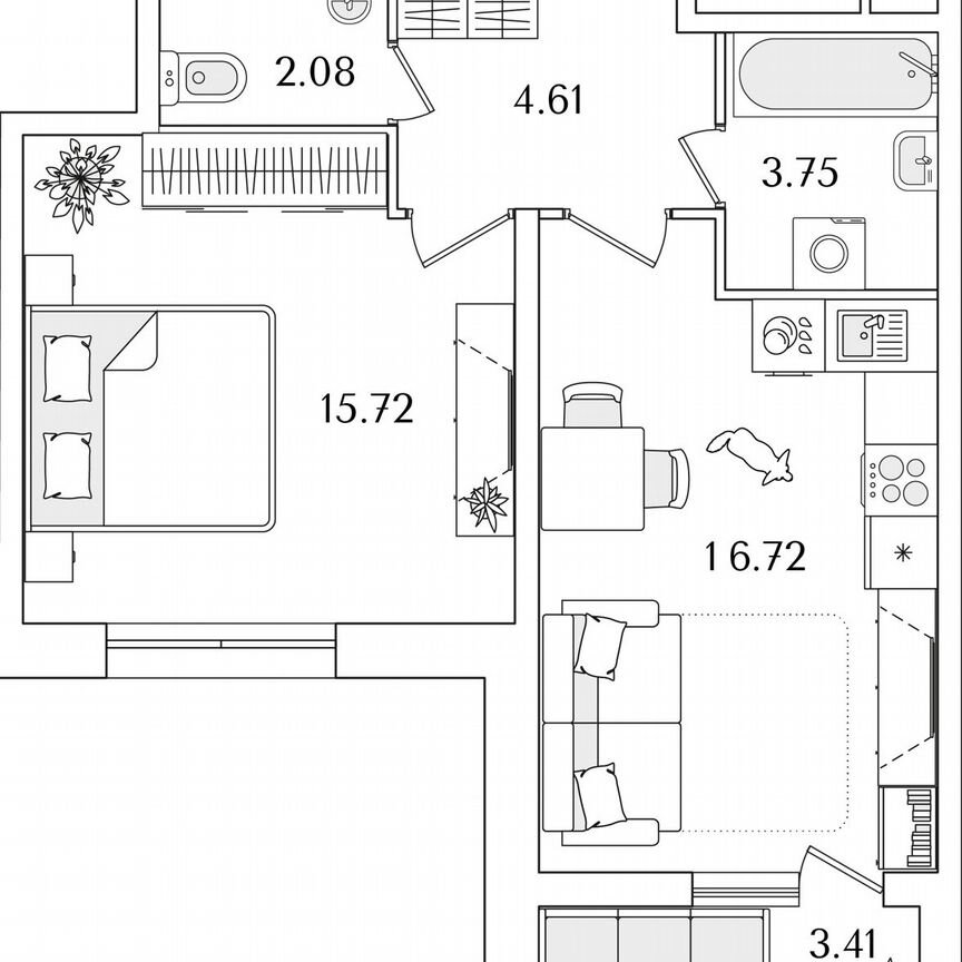 1-к. квартира, 44,6 м², 2/22 эт.