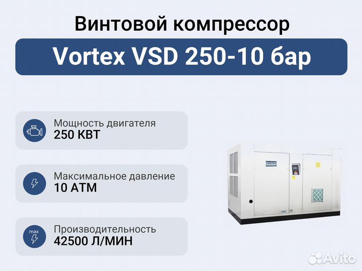 Винтовой компрессор Vortex VSD 250-10 бар