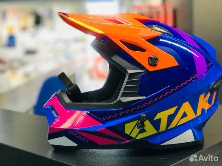 Шлем кроссовый ataki JK801 Valor синий/оранж/розов