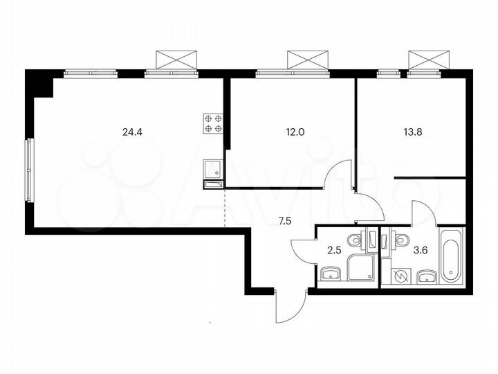 2-к. квартира, 63,8 м², 23/33 эт.