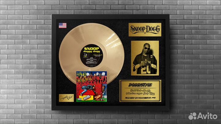 Eminem, 2 pac и др. золотой винил в рамке подарок