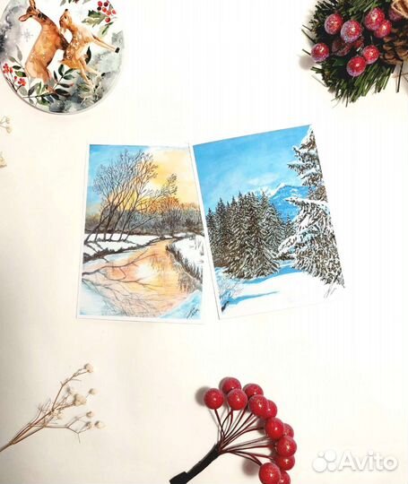 Авторские акварельные открытки С6 2шт. Набор