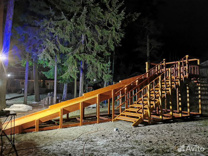 Зимняя деревянная горка ледянка