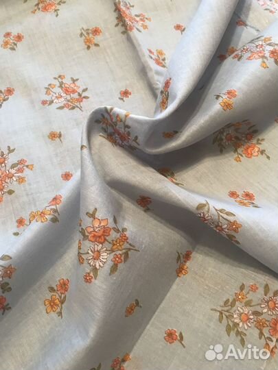 Винтажный тонкий голубой хлопок, ткань СССР