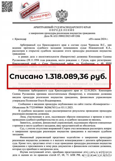 Банкротство физических лиц Списание долгов фссп